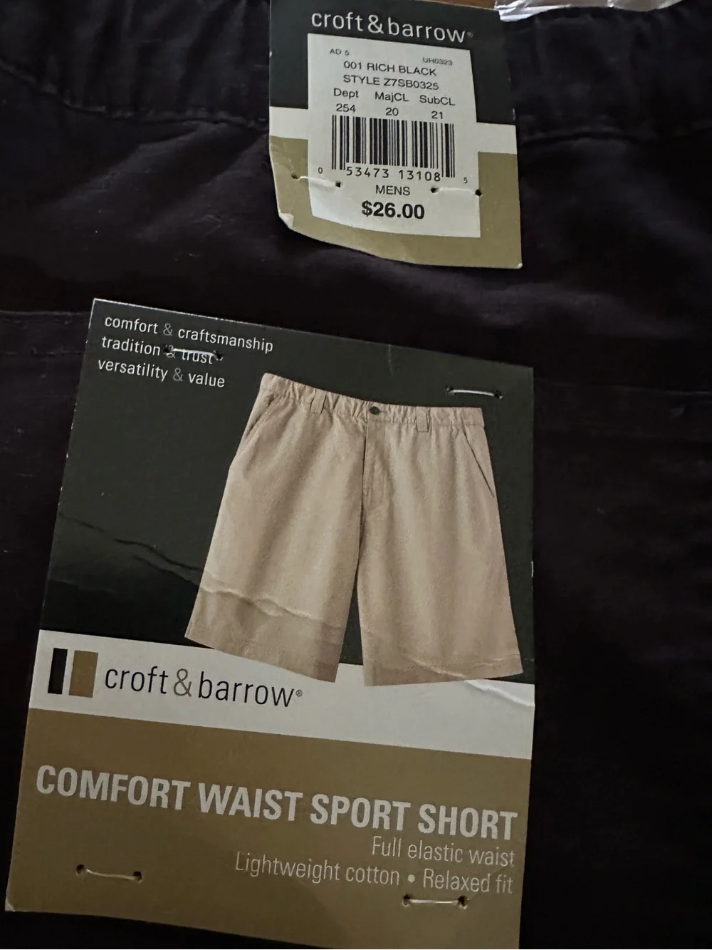 CROFT & BARROW size 38 Men's Dark Brown Flat-Front Cotton Shorts